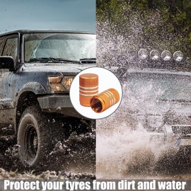 TCPENG® Dust Caps for Car Tyres, 4 Pieces Aluminum Alloy Tyre Valve Dust Caps, Easy-grip Thread Car Tire Valve Stem Caps Black Valve Caps Replacement for Cars,Bike, Motorcycle(Orange)