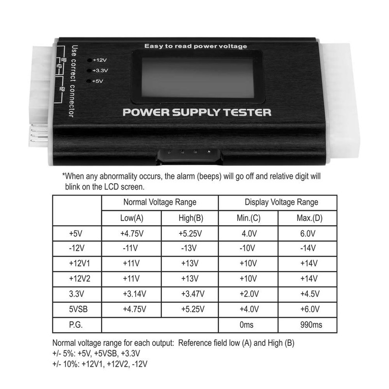 Kingwin PC Computer Power Supply Tester, Digital LCD Screen, ATX/ITX/IDE/HDD/SATA/BYI