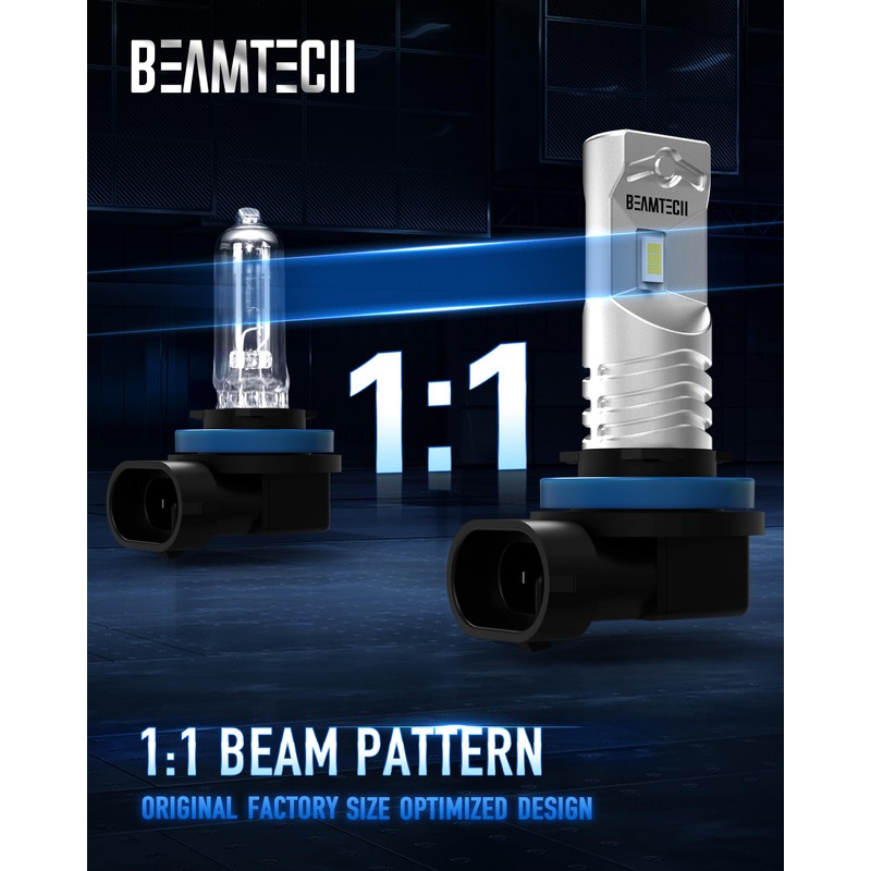BEAMTECH H8 Fog Light Bulb,6500K White 1:1 Size Super Bright