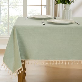 JIALE Spring Tablecloth, Heavy Duty Linen Style Textured Table Cloth Rectangle Table, Wrinkle-Free Washable Waterproof Table Cover for Kitchen, Dining, Parties, 55"x90", Sage Green