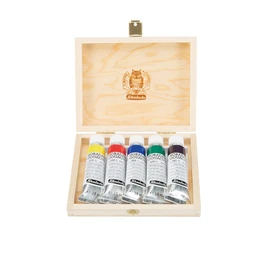 Schmincke - Horadam® Gouache, 5 x 15 ml Tubes, 727131 097, 10 Finest Gouache Shades in Wooden Box, Highest Concentration of Pigments, Luminosity and Colour Depth