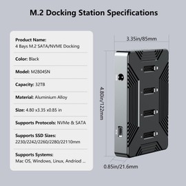 MiliPow 4-Bay M.2 NVME SATA SSD Enclosure Tool-Free, USB 3.2 Gen 2 10Gbps External Hard Drive Docking Station for M.2 NVMe PCIe (M Key, B+M Key) and SATA NGFF (B+M Key), Up to 32TB