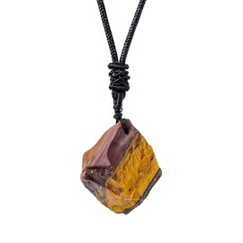 Erliway Erliway 1.2" Raw Stone Necklace for Women Men, Natural Rough Tigers Eye Gemstone Crystal Pendant Necklace, Adjustable Healing Crystal Necklace Pendant with Hand-Woven Rope