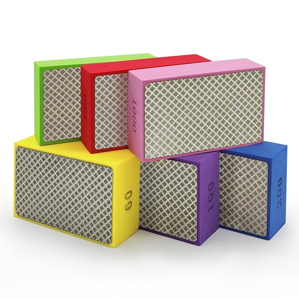 Bstansion 6 Pack Diamond Polishing Pads, Diamond Sanding Blocks for