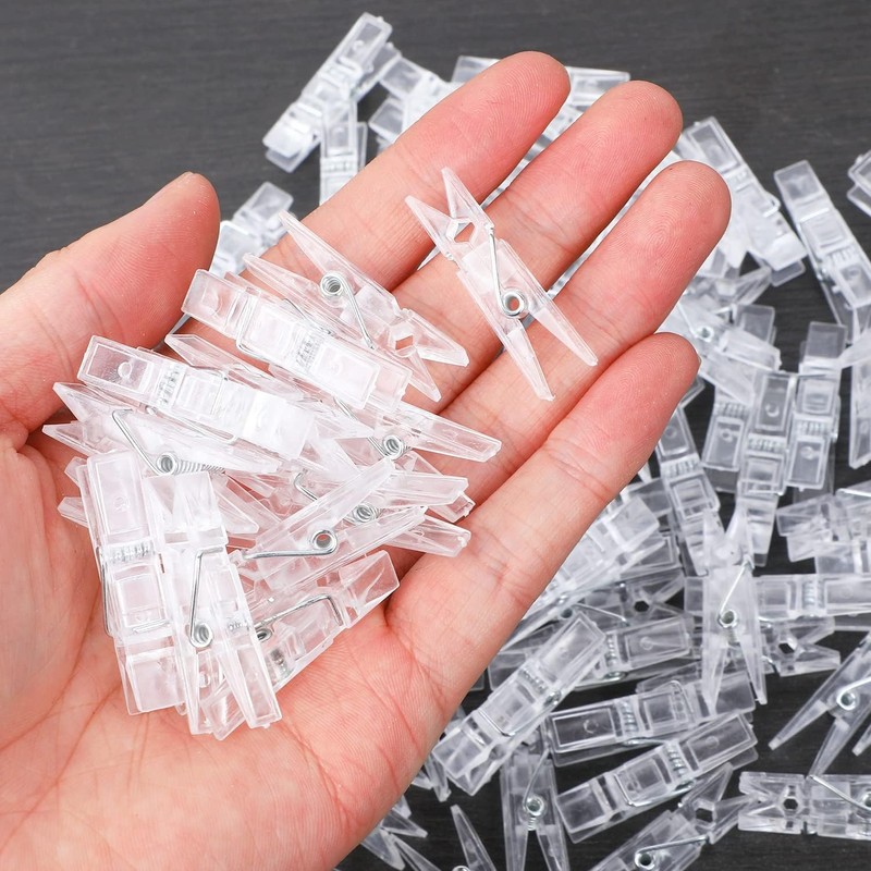 KIMOBER 1.37Inch Transparent Plastic Clear Clips,Craft Clothespins Binder Clips Peg