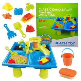 CLASSIC SAND & PLAY Sand and Water Table for Kids, 24 Pc Set, Fun Activity Center for Toddlers with Plastic Molds, Shovel, Waterfall, and Leak-Free Tray, Hands-On Early Learning Toy