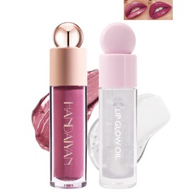 Glitter Liquid Lipstick Long Lasting, Shimmer Diamond Shiny Lip Gloss with Hydrating Lip Glow Oil, Sparkly Glossy High Pigment Waterproof Red Matte Lipstick, Bold Glimmer Lip Tint Women Makeup - 01+01