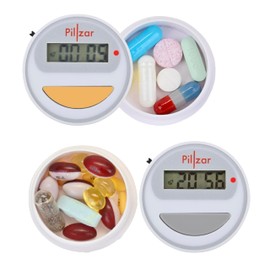 Pillzar Portable Pill Organizer Dispenser with Timer Cap for Medication, Supplements and Vitamins. Perfect for Travel or Home Use.
