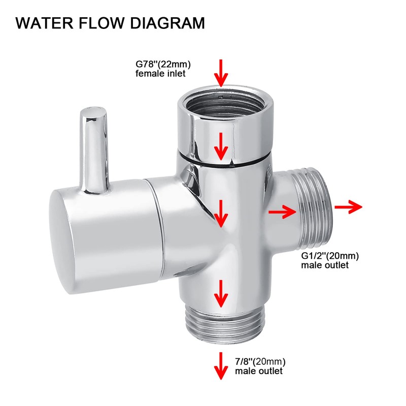 3-Way Shower Diverter with Valve Solid Brass with Chrome Plating