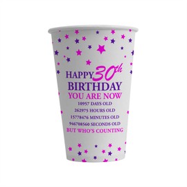 Bang Tidy Clothing 30th Birthday Paper Cups Pack of 24-12 Oz - Disposable Party Tableware - 300ml - 8 cm x 12 cm - Counting - Pink