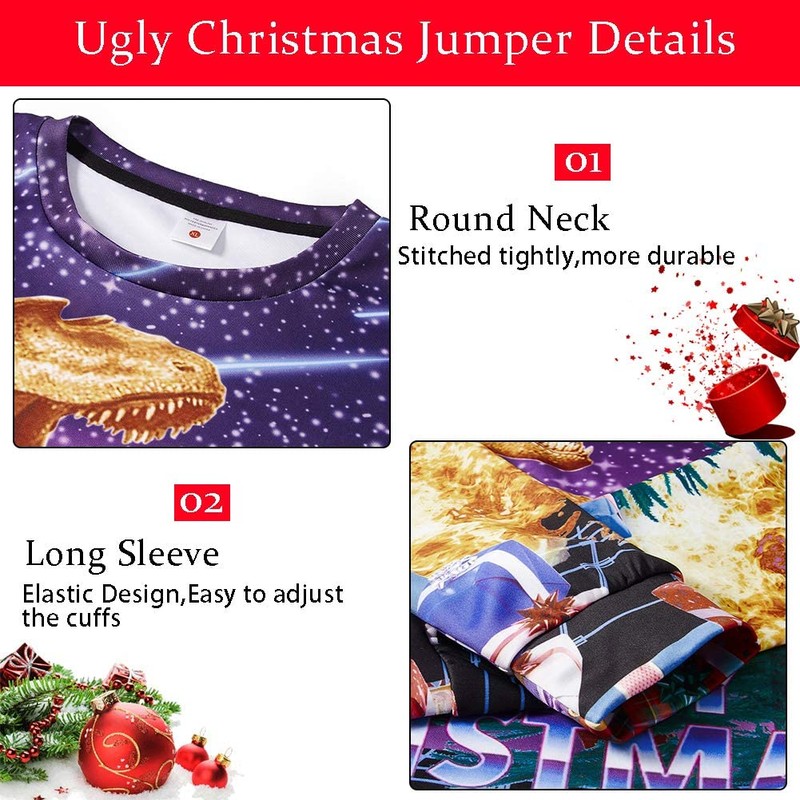 ALISISTER Ugly Christmas Jumper 3D Printed Christmas Jumper Long Sleeve