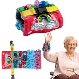 Heyshapeing Fidget Blanket for Adult Dementia Products for ElderlyAlzheimers Dementia Activities for Seniors Fidget Wrist Cuff Sensory Bracelet Toy for Seniors Dementia Gifts （Red&Grey)