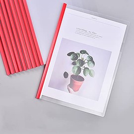 ZLYY Plastic File Folder 10mm Sliding Bar Report Covers, A4 Sliding Bar Binder Transparent Report Covers Folder for Documents Classification (Red of 20 Pcs)