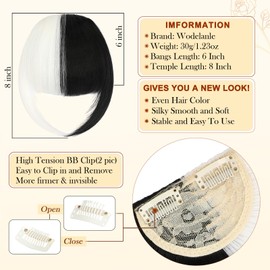 Wodelanle Bangs Hair Clip in Bangs, Fake Bangs Natrual Clip in Hair Extensions, Easy to Use Faux Bangs Clip on Bangs, French Bangs Fringe with Temples Hairpieces Curved Bangs for Cosplay