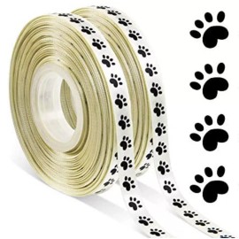Unbranded 25 Yds Thin 3/8" CREAM SATIN Dog Cat Pet Paws Paw Prints 75 Ft. Pawprints Ribbon