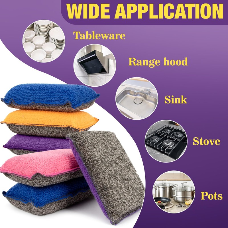 MAQIHAN 8 Pack Microfiber Sponge Kitchen - Dish Scrubber Sponge