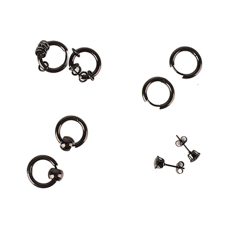 15 Pairs Earrings Set Black Stainless Steel Ear Studs Men