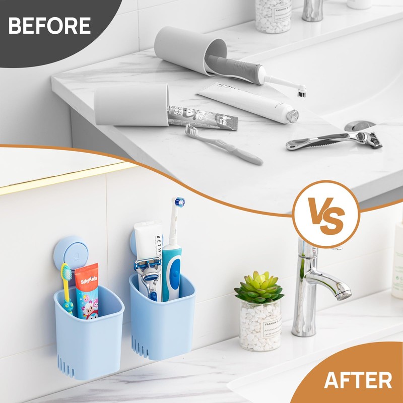 LEVERLOC Powerful Suction Cup Toothbrush Holder, No Drill Removable Wall