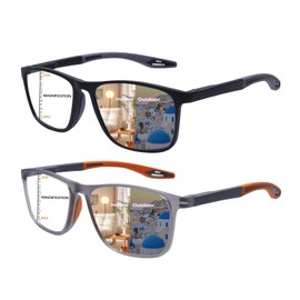CLASAGA Progressive Multifocal Reading Glasses for Men Photochromic Gray Sunglasses Sports Style Blue Light Blocking Computer Readers (Black&Grey, 2.5, x)