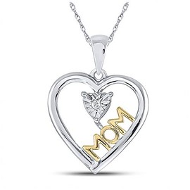 FB JEWELS 925 Sterling Silver Womens Round Real Natural Diamond I2-I3 clarity; J-K color Heart Mom Pendant .02 Cttw (Length 1.05 inches Width 20 mm)