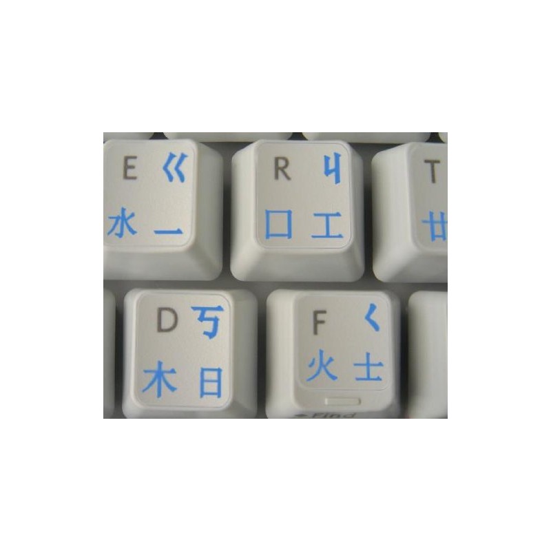 Chinese Keyboard Stickers with Blue Lettering ON Transparent Background