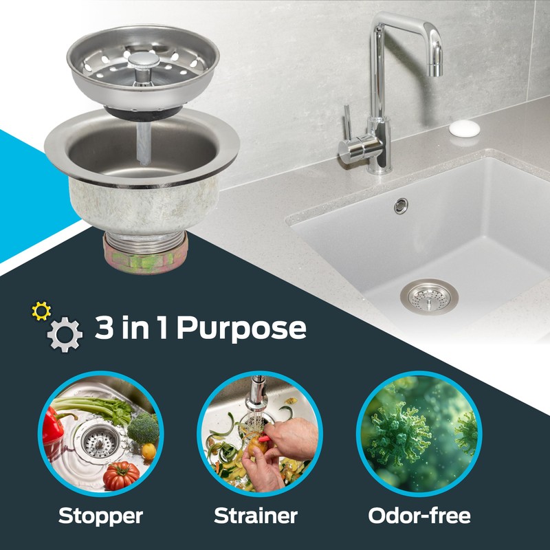 EZ-FLO Double Cup Kitchen Sink Strainer Drain Assembly, 3-1/2 to
