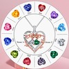 Iefil Sterling Silver Rose Heart Birthstone Necklace, Blue Cubic Zirconia,