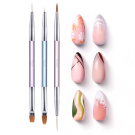Beetles 3 Pcs Gel Nail Art Brushes Set Gel Polish Design Pen Painting Tools with Liner Brushes Petal Painting Brush and Oval Brush DIY at Home Manicure for Girls