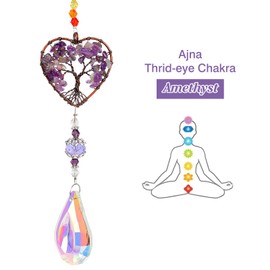 Chakra Healing Crystal Stone Sun Catchers for Windows, Tree of Life Tandem Natural Quartz Gemstone Pendant Rainbow Maker Suncatcher, Spiritual Gifts for Women (3)