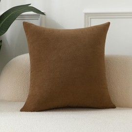 Qanatmz Pale Brown Cozy Soft Throw Pillow Covers, Decorative Chenille Square Couch Cushion Cases for Sofa Living Room Decor, Set of 1, 24 x 24 Inches