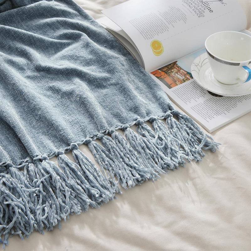 CozeCube Chenille Throw Blanket for Couch, Cozy Plush Fuzzy Decorative