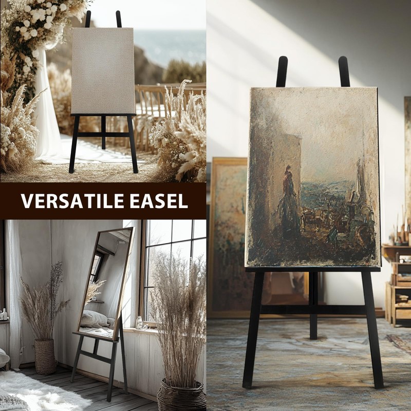 Stuelloaf Large A-Frame Wooden Painting Display Black Easel, Large Adjustable