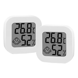 2 Pack Indoor Thermometer Hygrometer, Mini Room Thermometer, Room Thermometer Indoor, Accurate Hygrometer with Clear LCD Display and Face Icons for House, Greenhouse, Baby, Office, Home, Garden