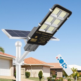 TFKK 500W Solar Street Light, 80000LM Light Sensor Solar Lights for Outside with Remote Control, IP66 Waterproof Dusk to Dawn Solar Security Flood Lights Outdoor for Yard Garden Path Parking Lot