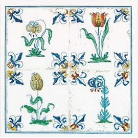 Thea Gouverneur - Counted Cross Stitch Kit - Antique Tiles Flowers - Aida - 18 count - For Adults - 485A