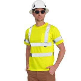 AYKRM XS Hi Vis T Shirt ANSI Class 3 Reflective Safety High Visibility V Neck Shirt (Yellow, XS)