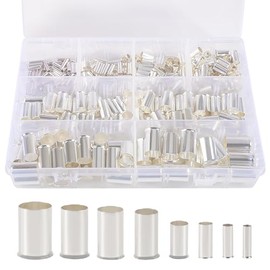 305PCS Wire Ferrules Kits, 12 10 8 6 4 2 1/0 2/0 Wire Crimp Connector Ferrules, Silver Plated Copper Crimp Terminal Connectors, Insulated Electrical Cable Pin Cord End Terminal Sleeves