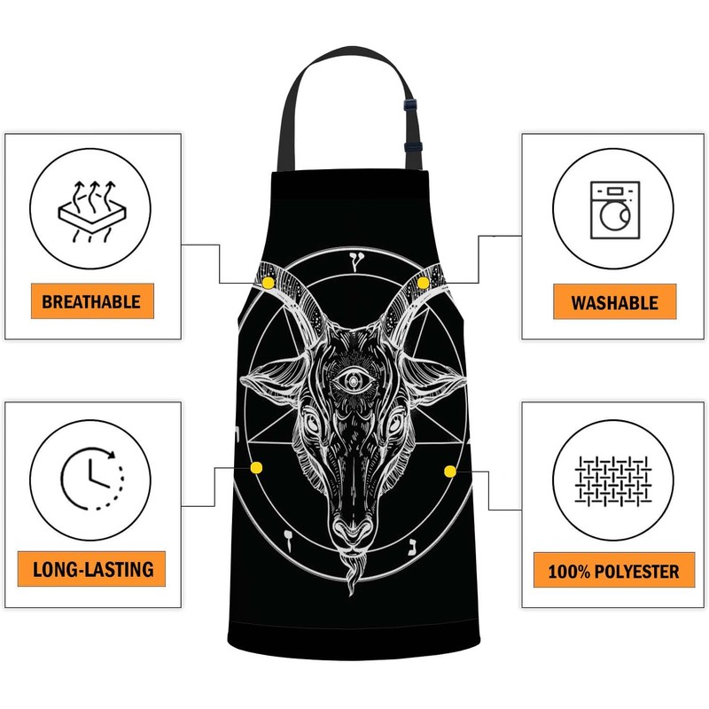 oFloral Baphomet Satanic Goat Head Bib Apron with Adjustable Neck