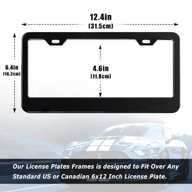 2PCS Black License Plate Frames, Car License Plate Bracket Holder, Premium Aluminum Alloy Weather Proof License Plate Covers with Screw Caps Cover Set Car Accessories