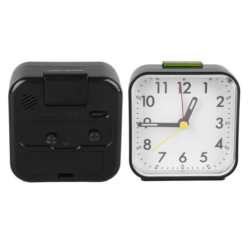 Small Clock Black Alarm Silent Minimalistic Design Snooze with Backlight