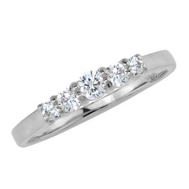 Silvershake 5-Stone Extra Petite Round Shape Cubic Zirconia White Gold Plated 925 Sterling Silver Minimalist Stackable Ring April Gemstone Birthstone Jewelry for Women Size 7