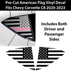 BOGAR TECH DESIGNS Precut Quarter Window American Flag Vinyl Decal Sticker Compatible with Chevy Corvette C8 2020-2024, Pink Line