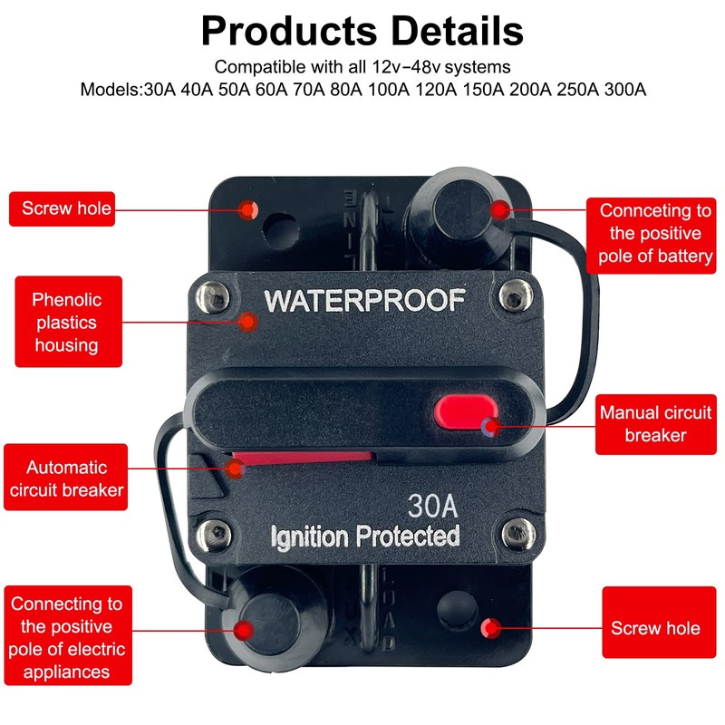 Xipupoo 30 Amp Circuit Breaker Resettable Fusewith Manual Reset Switch