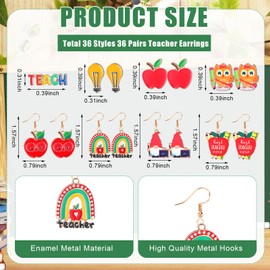 Yunlly 36 Pairs Teacher Earrings for Women Back to School Teacher Gifts Bulk Pencil Book Apple Earrings Rainbow Cute Ruler Christmas Teacher Appreciation Gifts(Modern)