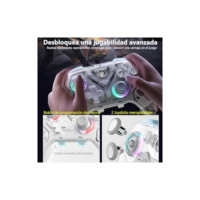 Control Inalambrico para Switch,Controlador Bluetooth 5.3 De RGB Luz con