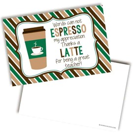 Thanks A Latte Coffee Themed Teacher Appreciation Blank Postcards To Send To Your Child's Teachers, 4"x6" Fill In Notecards by AmandaCreation (20)
