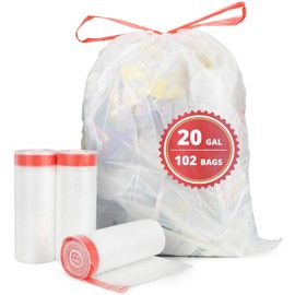 Geiteoa 20 Gallon Trash Bags Fit 20-21 Gal, Extra Strong Large Garbage Bags w/Drawstring (102 Count) Heavy Duty Plastic Trash Liners for Kitchen Commercial Office Lawn, Clear