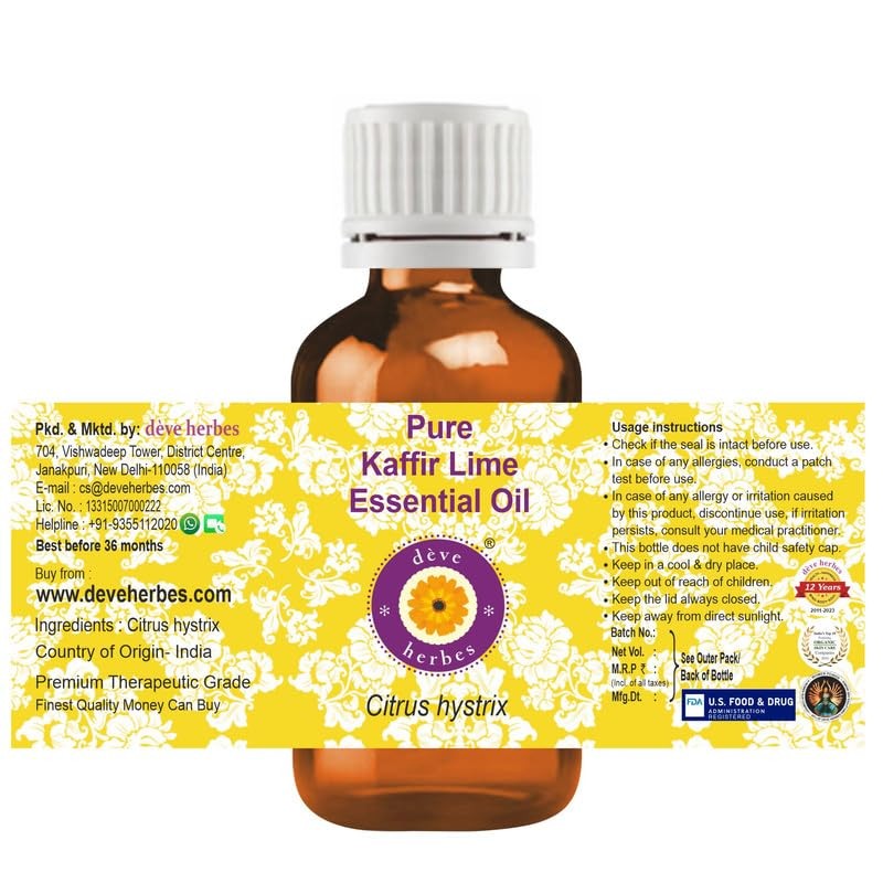 Deve Herbes Pure Kaffir Lime Essential Oil (Citrus hystrix) Steam