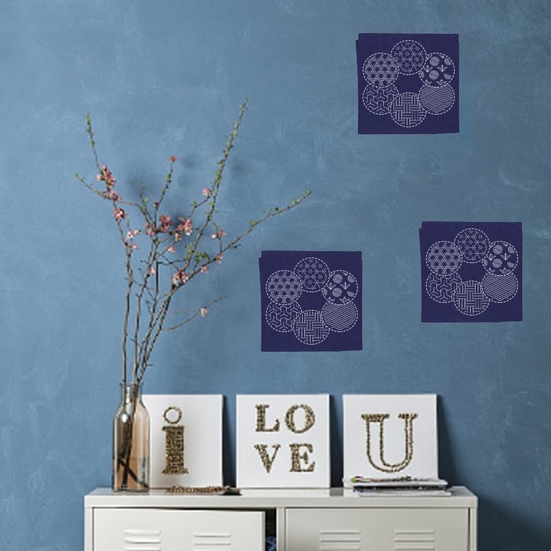WEBEEDY DIY Sashiko Placemat Kit with Traditional Japanese Sashiko Template