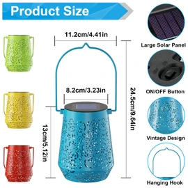 Solar Lanterns Outdoor Waterproof Hanging Solar Lantern, Retro 4 Colors LED Solar Powered Lantern Lights with Handle for Patio Garden Yard Pathway Lawn Porch Decor (4 Pack)